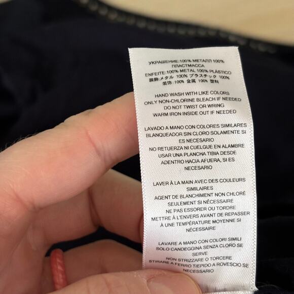 Michael Kors Top Womens Large Navy Embellished Popover Thin Boho Blouse READ - Picture 12 of 13